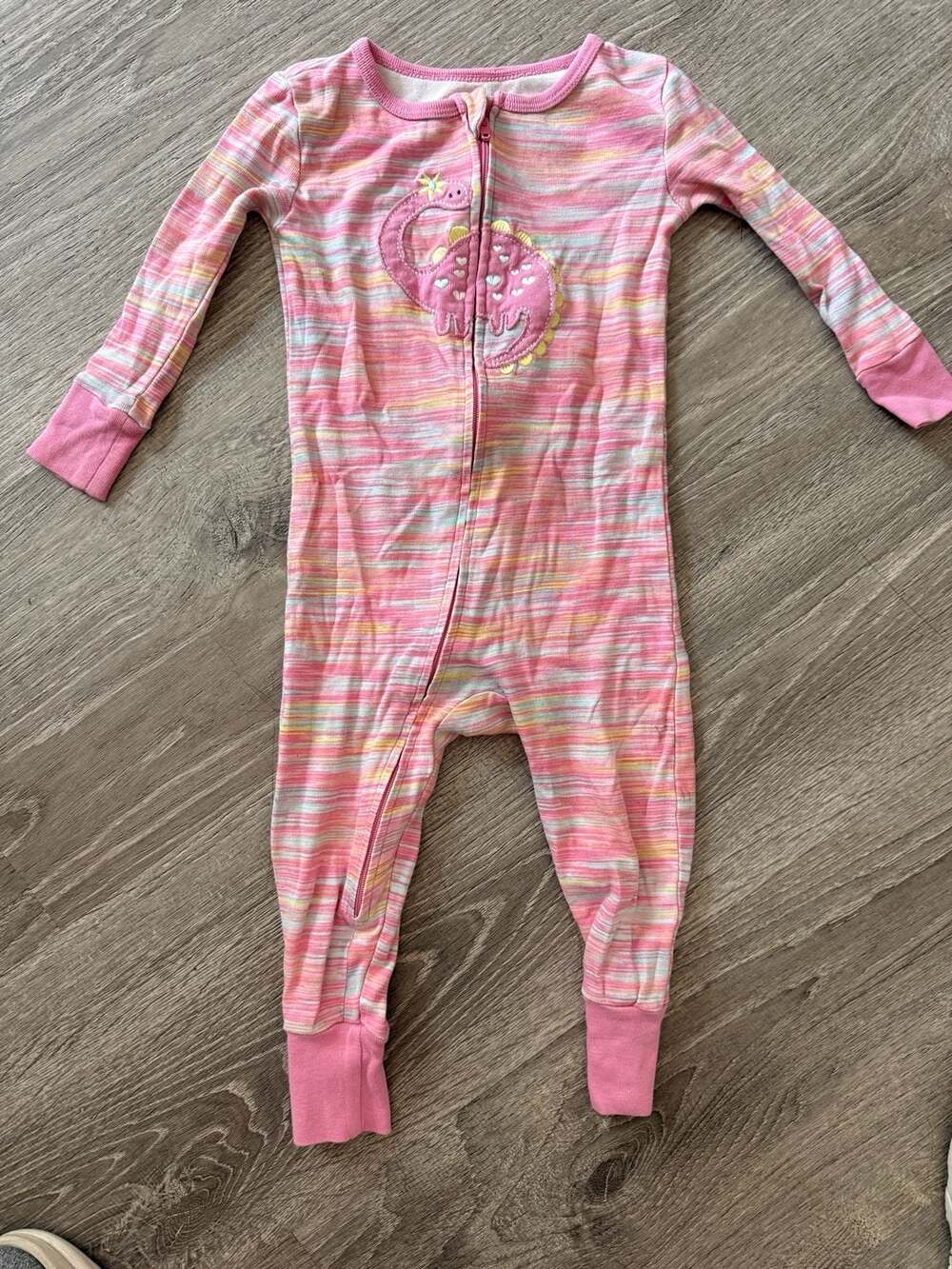 Kids Headquarters Pink Striped Dinosaur Footed Pajama 18M